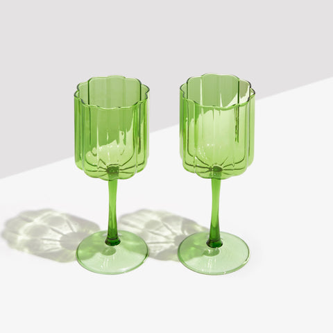 Wave Wine Glass Set | Green | Fazeek
