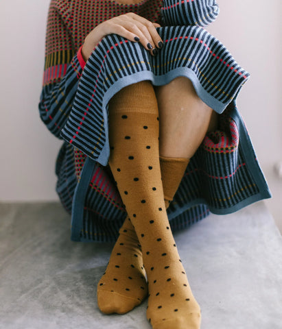 Dotty Long Wool Socks | Tightology | Mustard