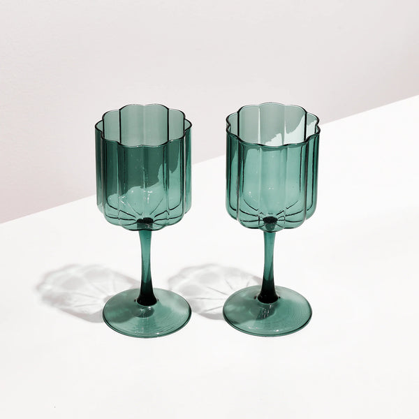 Wave Wine Glass Set | Teal | Fazeek
