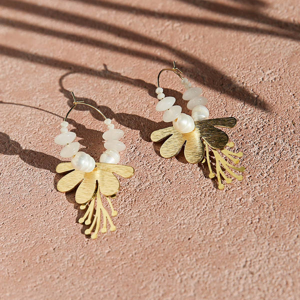 White Flower Brass Hoops | Kingston Jewellery