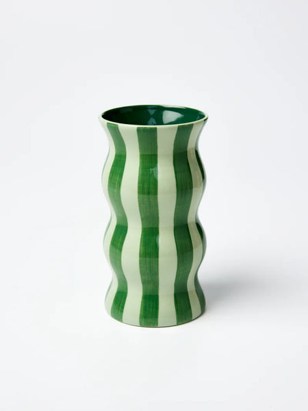 PALMA VASE TONAL GREENS STRIPE | Jones & Co