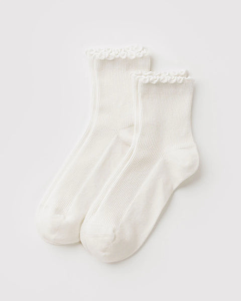 Baggu | Lettuce Edge Sock Set of 2 | White
