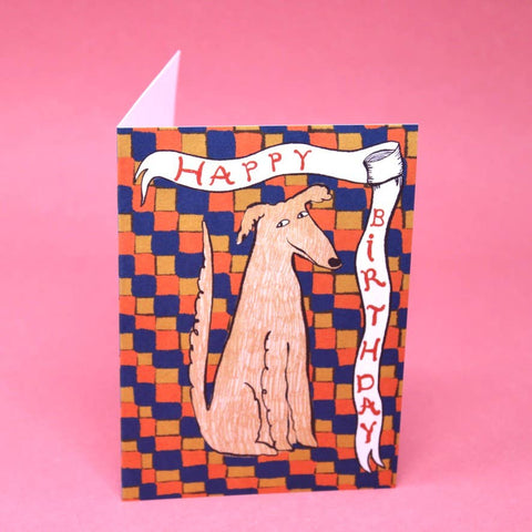Happy Birthday Checkerboard Dog Greetings Card | Ark Colour Design