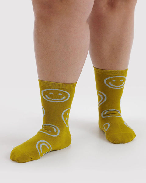 Baggu | Crew Socks | Ochre Happy