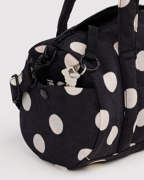 Baggu | Nylon Duffle Bag | Black and Cream Polka Dot