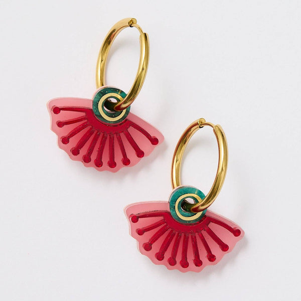 Silver Princess Huggies Earrings - Pink/Green | Martha Jean