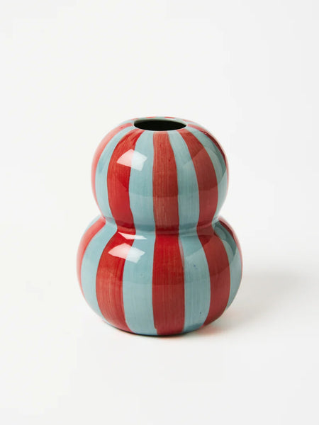 FONDA BURGUNDY PALE BLUE STRIPE VASE | Jones & Co