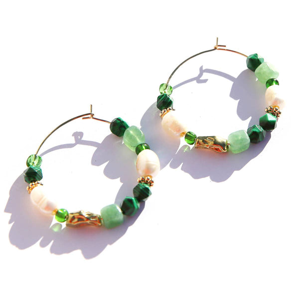 Large Emerald Beaded Hoops | Kingston Jewellery
