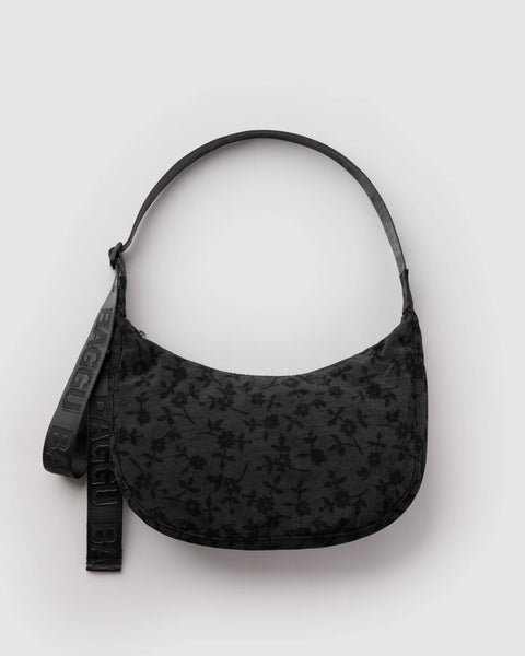 Baggu | Medium Nylon Crescent Bag | Charcoal Ditsy Floral