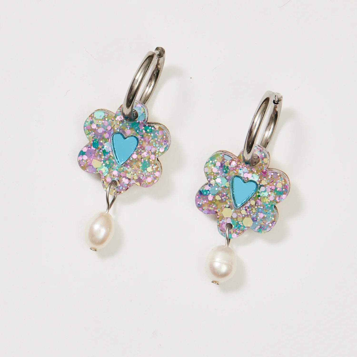 Heart Flower + Pearl Earrings - Blue Mermaid | Martha Jean