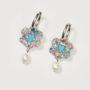 Heart Flower + Pearl Earrings - Blue Mermaid | Martha Jean