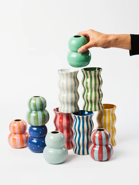 FONDA PALE BLUE YELLOW DOTTY VASE | Jones & Co