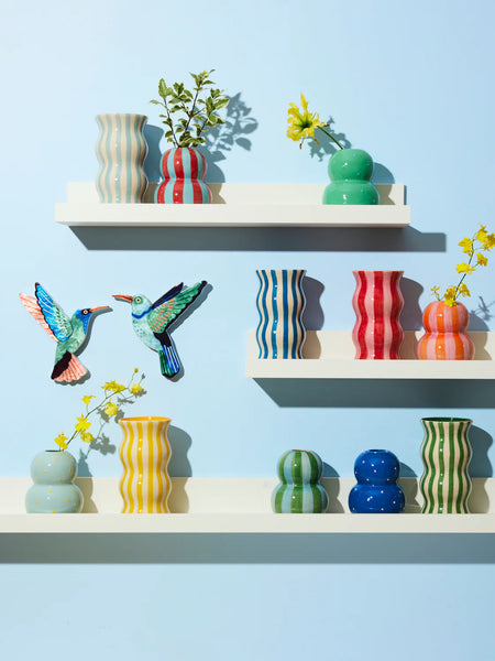 FONDA BURGUNDY PALE BLUE STRIPE VASE | Jones & Co