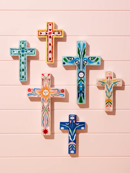 FABLE BLUE FLORAL SMALL CROSS | Jones & Co