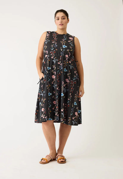 Lidia Tie Dress - Watercolour Charcoal | Nancybird