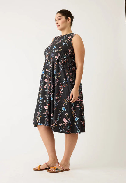 Lidia Tie Dress - Watercolour Charcoal | Nancybird