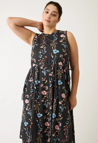 Lidia Tie Dress - Watercolour Charcoal | Nancybird