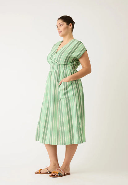 Hana Wrap Dress - Green Stripe | Nancybird