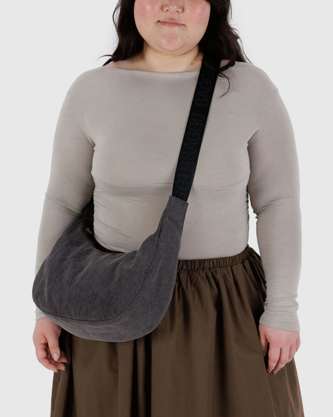 Baggu | Medium Denim Crescent Bag | Washed Black Denim