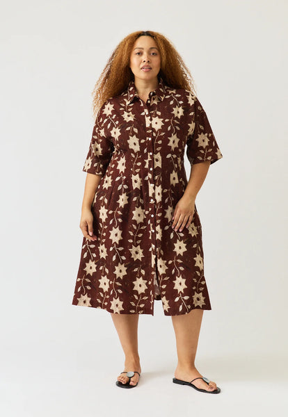 Short Sleeve Paloma Dress - Ochre Flower | Nancybird