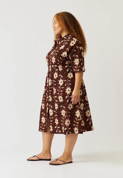 Short Sleeve Paloma Dress - Ochre Flower | Nancybird