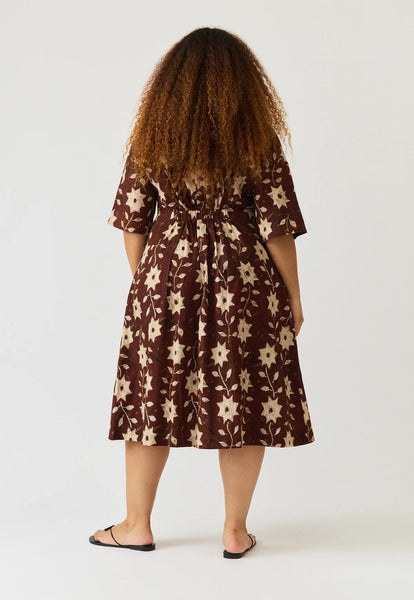 Short Sleeve Paloma Dress - Ochre Flower | Nancybird
