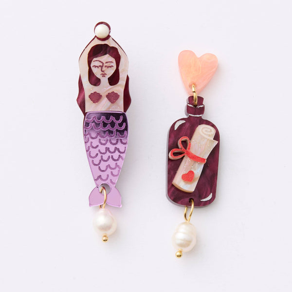 Mermaid + Message in a Bottle Earrings - Violet | Martha Jean
