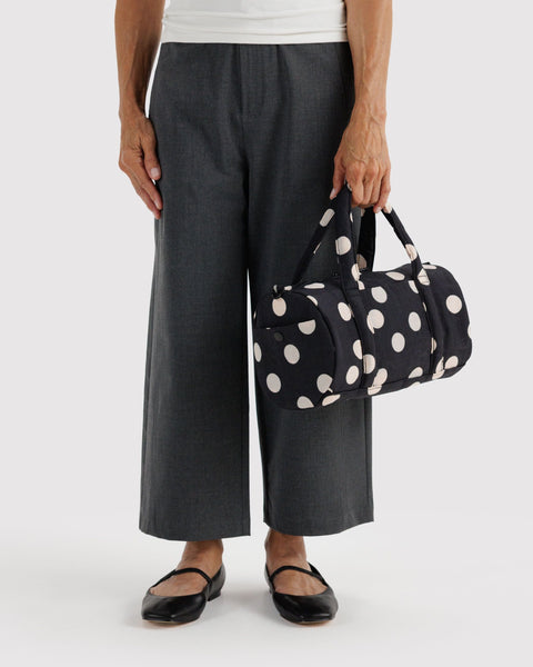Baggu | Nylon Duffle Bag | Black and Cream Polka Dot