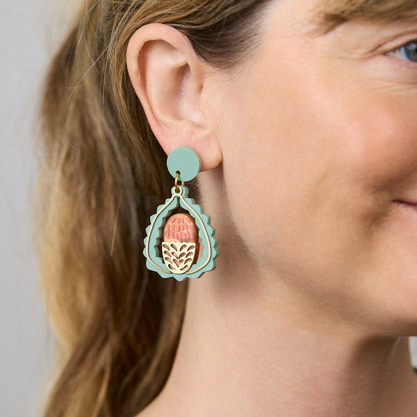 Banksia Earrings - Peach/Green | Martha Jean