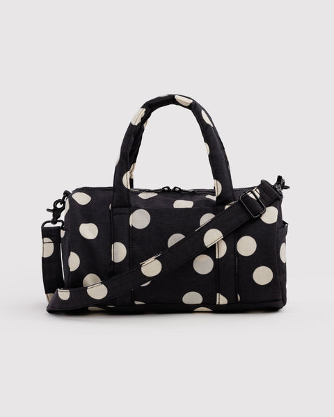 Baggu | Nylon Duffle Bag | Black and Cream Polka Dot