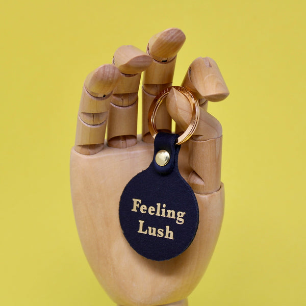 Feeling Lush Smile Face Leather Key Fob | Ark Colour Design | Cornflower