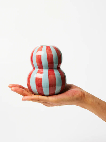 FONDA BURGUNDY PALE BLUE STRIPE VASE | Jones & Co