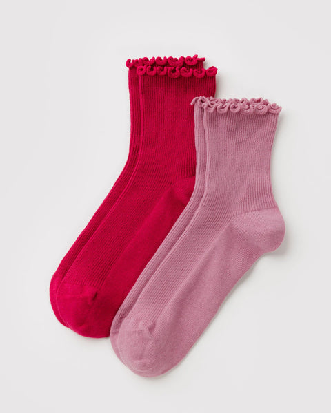 Baggu | Lettuce Edge Sock Set of 2 | Wild Plum & Cherry