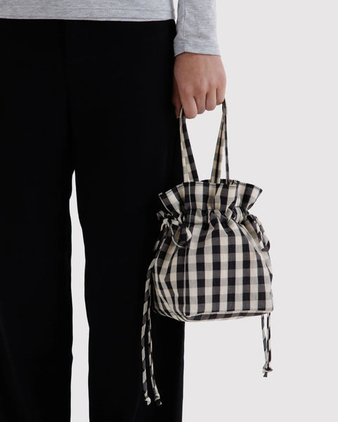 Baggu | Nylon Drawstring Bag | Black And Cream Gingham