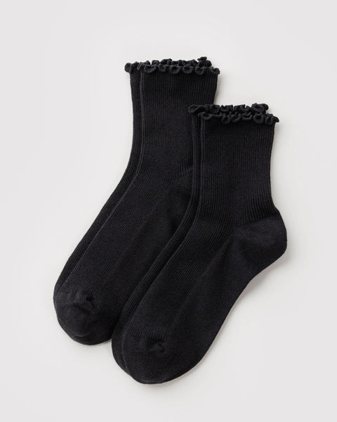 Baggu | Lettuce Edge Sock Set of 2 | Black