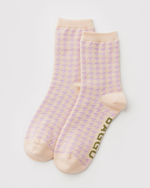 Baggu | Crew Socks | Pink Houndstooth