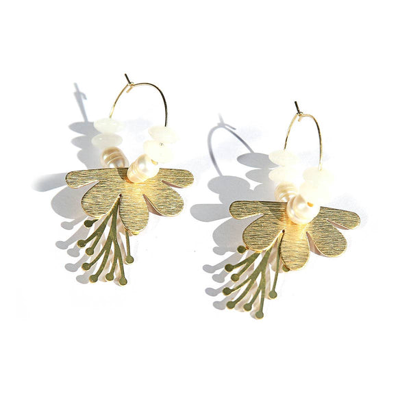 White Flower Brass Hoops | Kingston Jewellery