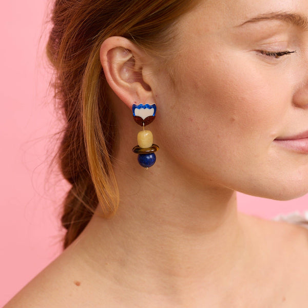 Clio Earrings - brown/cobalt | Martha Jean