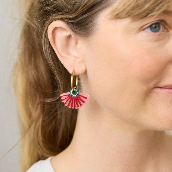 Silver Princess Huggies Earrings - Pink/Green | Martha Jean