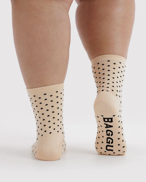 Baggu | Crew Socks | Micro Cream and Black Polka Dot