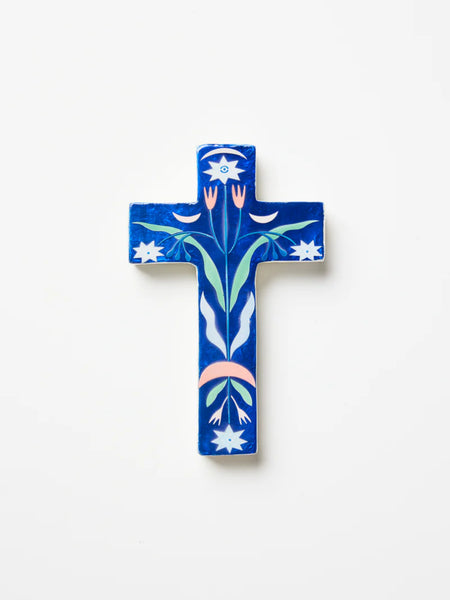 FABLE BLUE FLORAL SMALL CROSS | Jones & Co