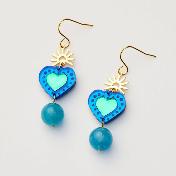 Sacred Heart Earrings - Cobalt / Green | Martha Jean