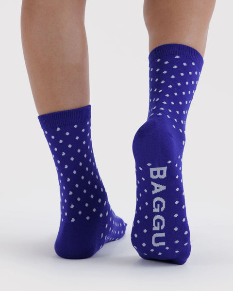 Baggu | Crew Socks | Micro Blue and White Polka Dot