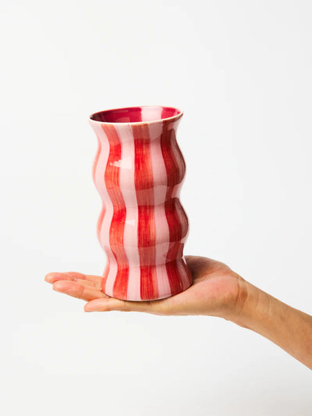 PALMA RED PINK STRIPE VASE | Jones & Co