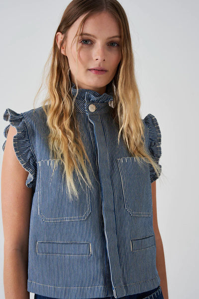 Pablo Waistcoat - Wide Stripe Denim | Seventy + Mochi