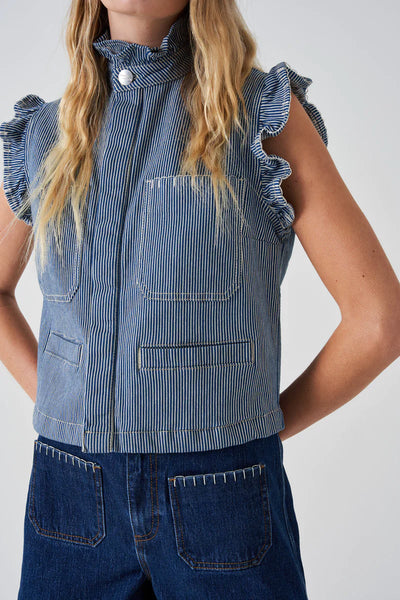 Pablo Waistcoat - Wide Stripe Denim | Seventy + Mochi