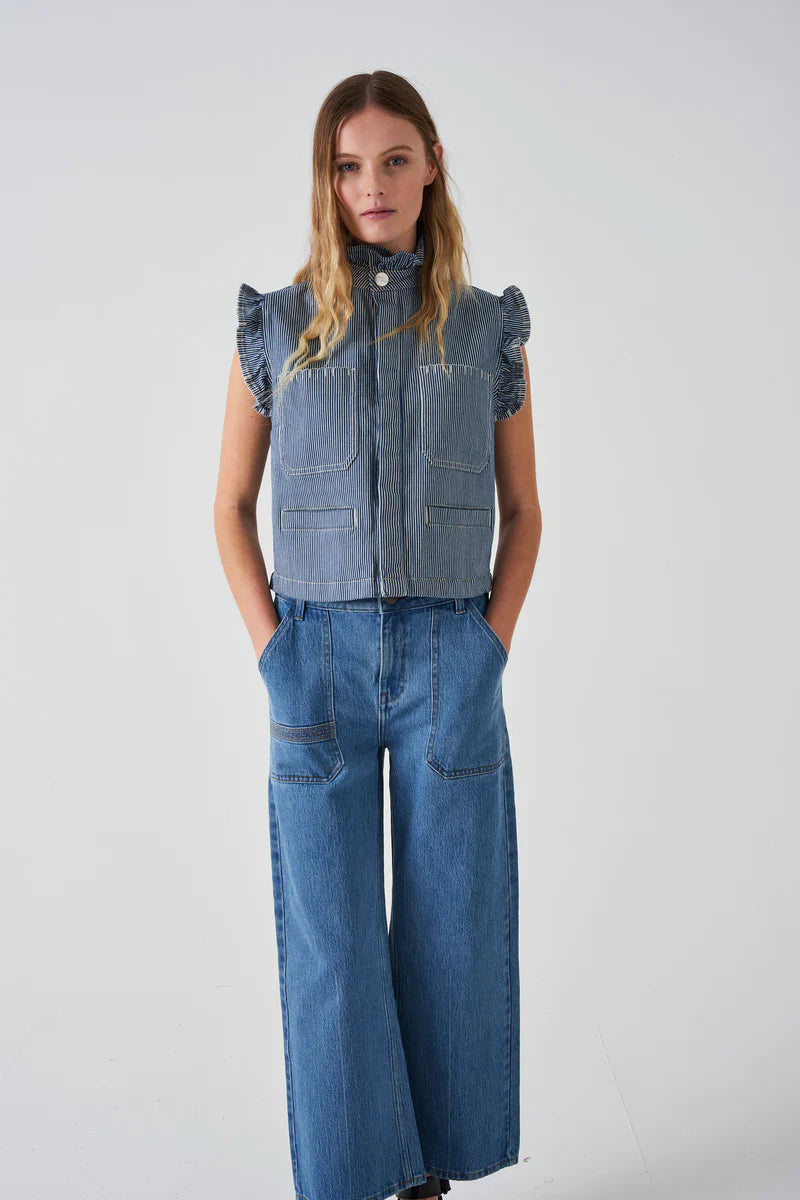 Pablo Waistcoat - Wide Stripe Denim | Seventy + Mochi