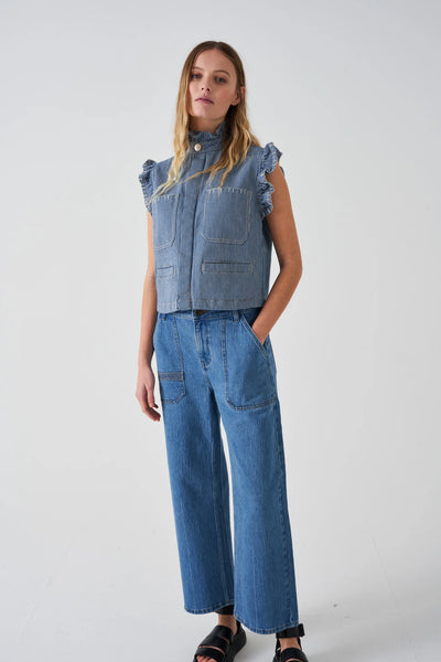 Pablo Waistcoat - Wide Stripe Denim | Seventy + Mochi