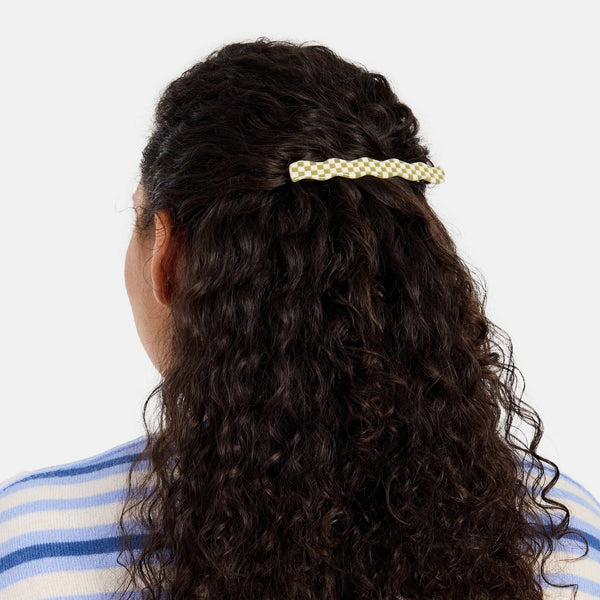 Skinny Wave Barrette in Olive Check | Chunks