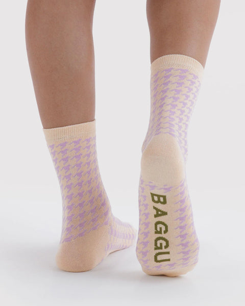 Baggu | Crew Socks | Pink Houndstooth
